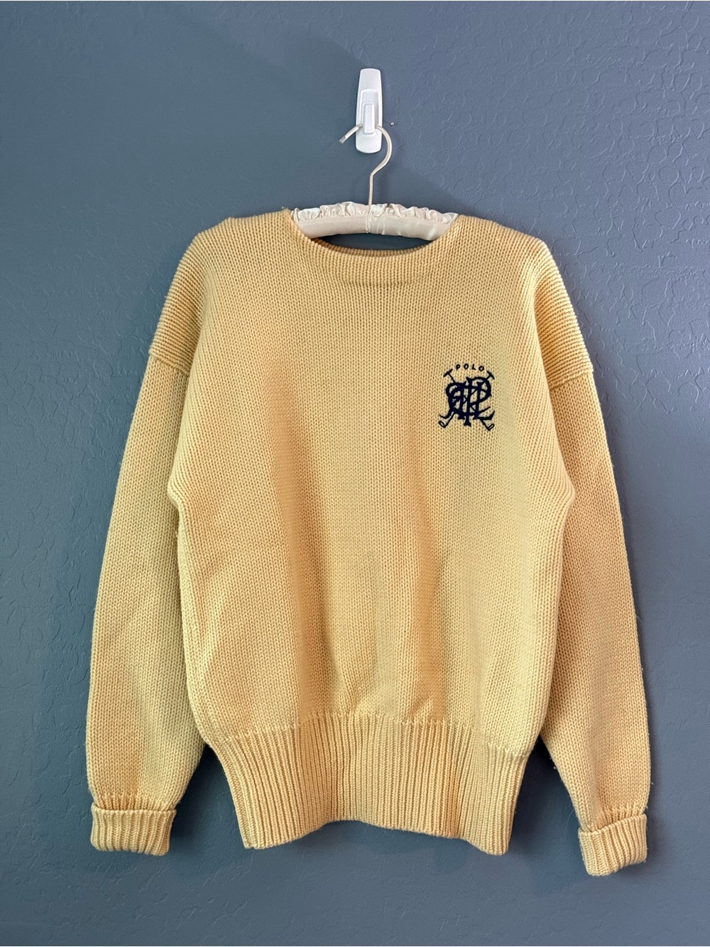 Vintage Polo Ralph Lauren 1988 Crest Sweater 100% Wool Butter Yellow Sweater - L